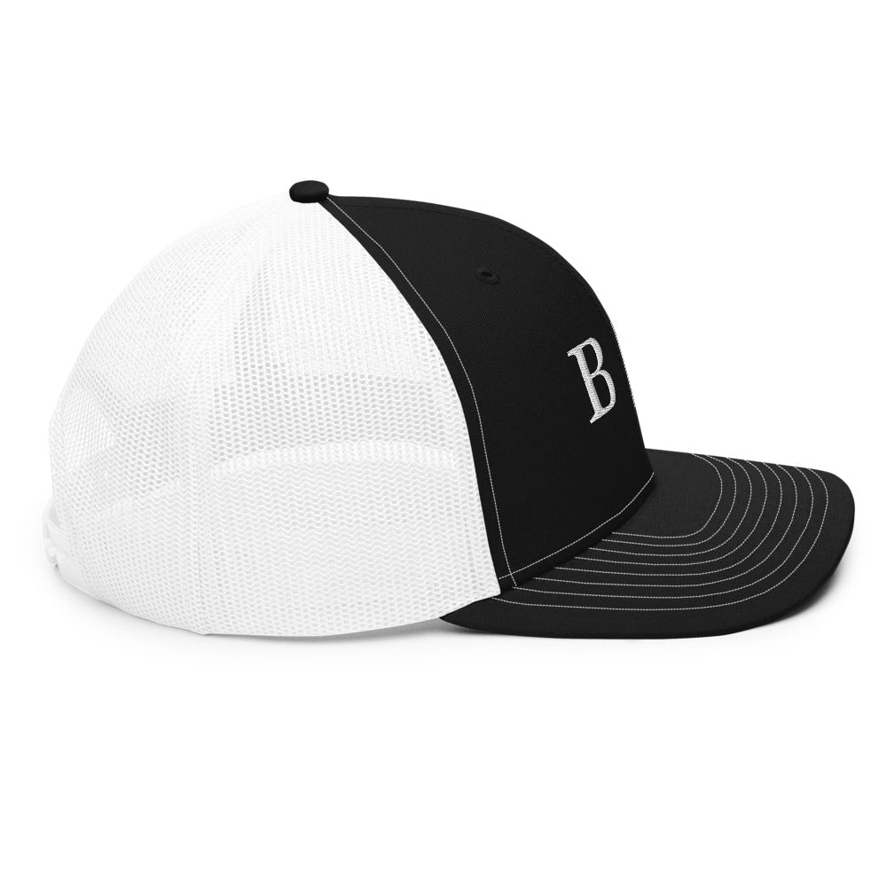 B | G Trucker Hat Black White