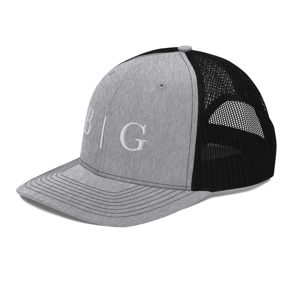 B | G Trucker Hat Heather Grey Black