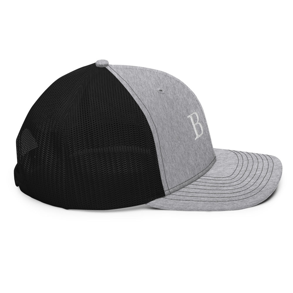 B | G Trucker Hat Heather Grey Black