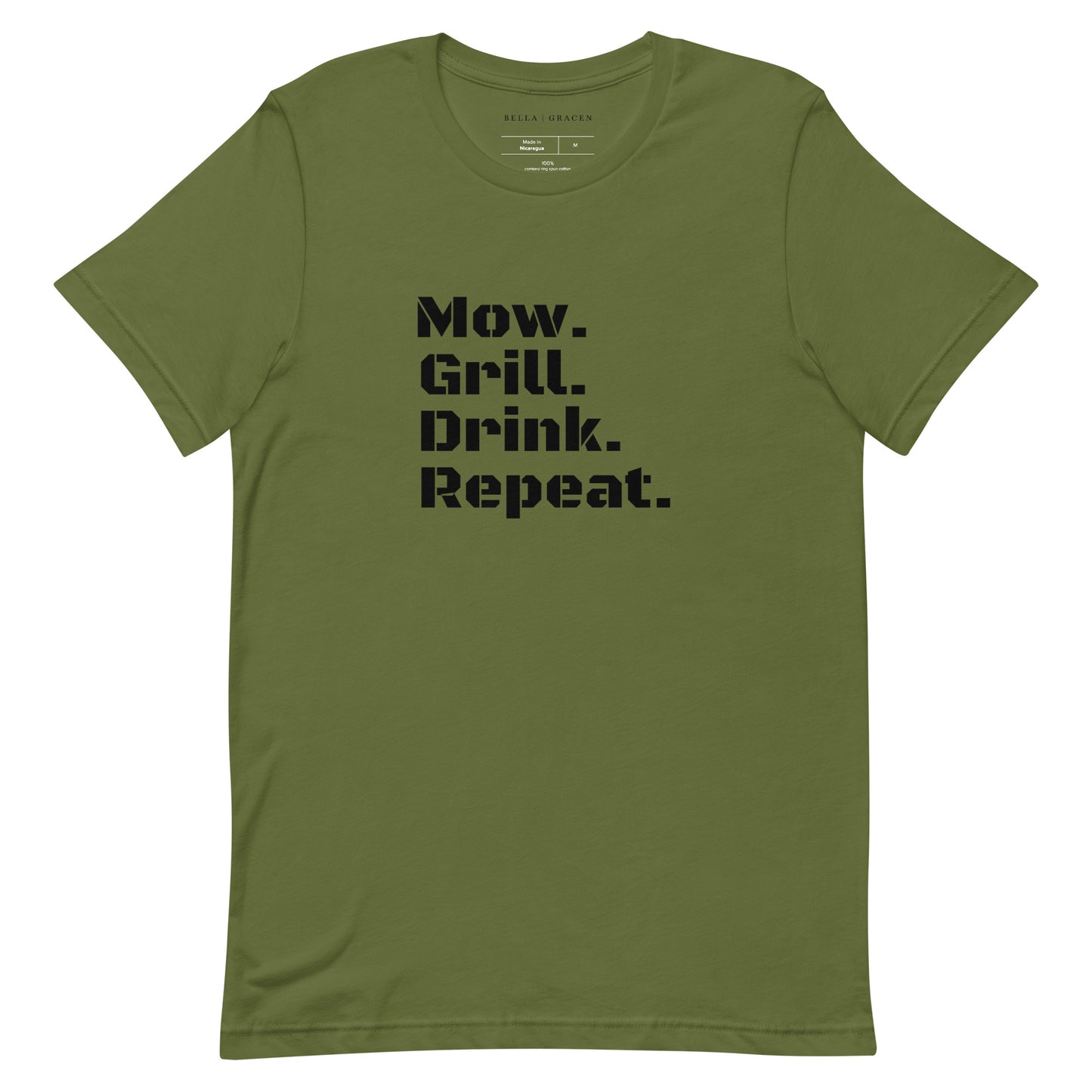 Mow. Grill. Drink. Repeat. T-Shirt Olive